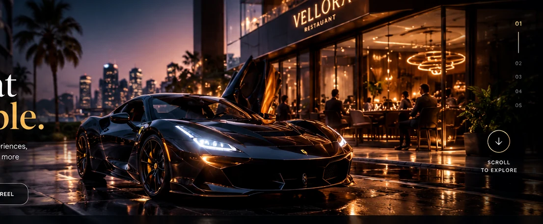Luxury automotive and hospitality brand concept at night